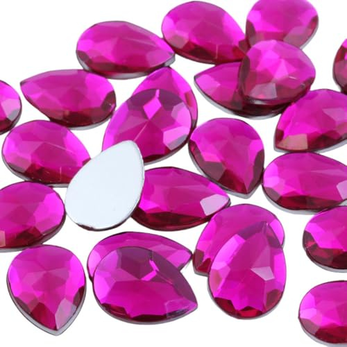 Allstarco 25 x 18 mm rosa fucsia H108 strass acrilici a goccia con retro piatto, gemme in plastica per la creazione di gioielli, costumi, cosplay, biglietti, decorazioni, artigianato, 20 pezzi
