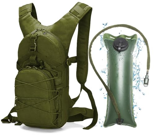 RAPIDSKY Taktischer Trinkrucksack 3L, Leichter Wasserbeutel Trinkrucksack, Wanderrucksack mit Wasserblase für Männer Frauen, Trinkrucksack für Radfahren, Laufen, Jagd (Oliv)
