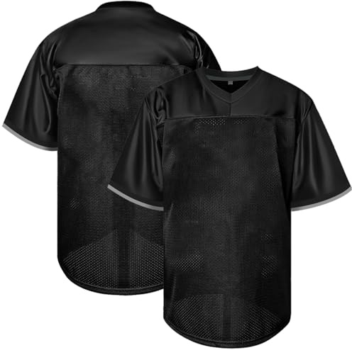 Atonmore Men Blank Plain Football Jersey, Adult Hip Hop Hipster Short Sleeve Mesh Pullover Shirts,Custom Uniforms for Party, Txz-black, Large