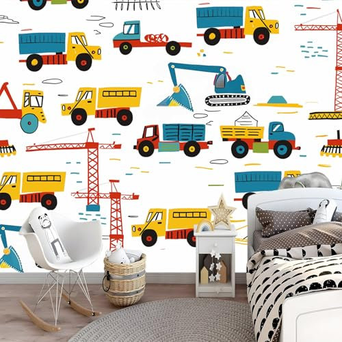 Papier Peint Intissé Chantier cartoon Poster Tableaux Blanc Papier peint Photo cuisine salon chambre chambre d'enfants décoration murale 200 x 140 cm