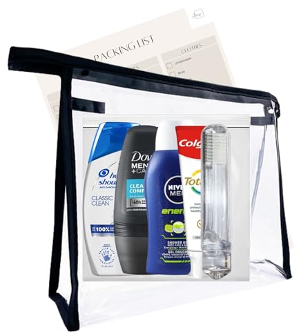 Ensemble de toilette de voyage pour homme – Mini kit de toilette de voyage avec liquides approuvés par la TSA – Accessoires de voyage pour homme adaptés aux aéroports pour les vacances, les affaires