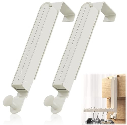 Penbinmall 2 Pezzi Appendiabiti da Porta Pieghevole in Alluminio - Ganci Porta Regolabile con 6 Scanalature e Portasciugamani Nascosto, Ganci per Porta da Appendere per Bagno Cucina Ufficio (Bianco)