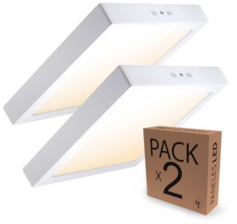 Luces LED Habitación 18W, 85lm/w, 3000K Luz Cálida, Lámpara Techo Cuadrado 205x205x28mm, Plafón LED Techo con ISOLED DRIVER, Downlight LED Empotrable, Duración 50000hs Iluminación Interior - PACK 2
