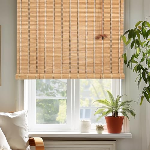 CSBWDLT Bamboo Roman Shades - Customer Favorite Blackout Blinds for Windows, Premium Quality, Ideal for Home, 24 W X 64 H
