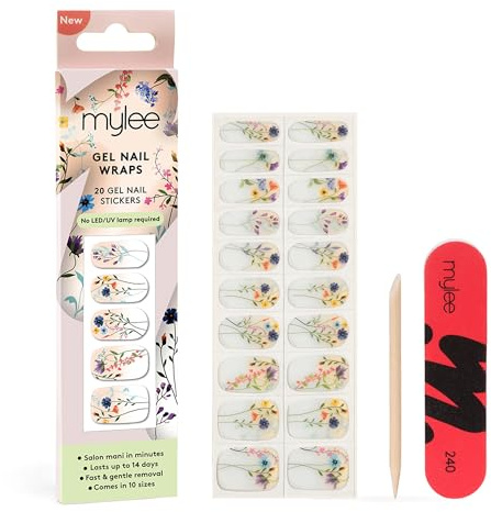 Mylee Gel Nail Wraps [Blooming Lovely] – 20 Pre-Cured Gel Stickers for Instant Mani – No Lamp Needed, Chip-Resistant, Glossy Finish, Lasts Up to 14 Days – Easy to Apply, Vegan & Cruelty-Free