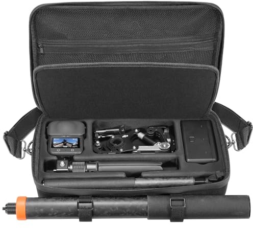 AMAZEAR Carrying Case for DJI Osmo 360 Accessories, Portable Nylon Osmo360 Action Camera Travel Bag with Shoulder Strap Fit 2.5M/8.2ft Selfie Stick (Black)