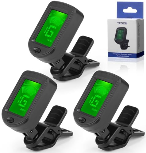 Boao 3 Pcs Guitar Tuner, Clip on Tuner with Chromatic Modes, Digital Electronic Clear LCD Display, 360 Degree Rotation for Acoustic/electric Guitar, Ukulele, Bass, Violin, Banjo, Mandolin