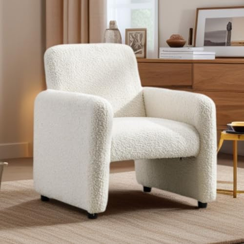 chairus Sofá Individual Sillón de Salón Tapizado de Piel Sintética, Sillón Moderno con Respaldo Ancho para Dormitorio/Sala de Estar, Blanco