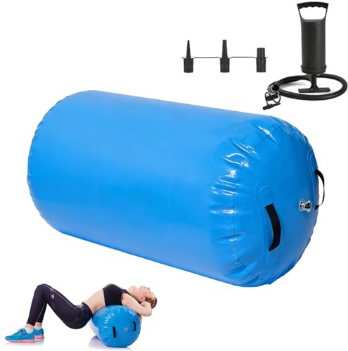 Air Roller Inflatable Gymnastics Tumbling Barrel, Inflatable Air Gymnastic Training Barrel with Air Pump, Tumbling Roller Gym Tumble Track Trainer for Exercise Training Yoga Backflip