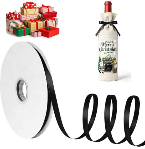 AOOWU Nero Nastro Doppio Raso, Nastro Regalo 10 mm X 91 m, Nastro Rasonastro Raso per Artigianato, Decorazioni, Confezionare Regali, Feste di Compleanno, Matrimoni