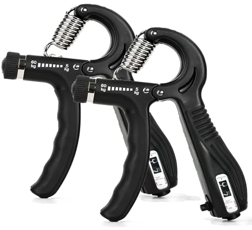 JTHEW Grip Strength Trainer 2 Pack - Adjustable Resistance 10-132lbs (5-60kg) Hand & Forearm Strengthener for Athletes, Physical Therapy, Home Gym & Rehabilitation (Black)