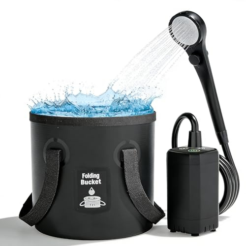 Tragbare Campingdusche, Mobile Duschen Außenduschen mit Duschkopf, 6000mAh Camping Dusche Tragbare mit 20L Klappbarer Eimer, Campingdusche Outdoor Set für Camping Reisen Garten Wandern Autowaschen