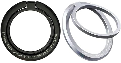 ZXTGBQ 2pcs Soporte Anillo Magnético Movil, 360° de Rotación Universal, Anillo Móvil con Metal, Desmontable Agarre Magnético Móvil, para iPhone y Android, Negro y Plata