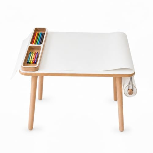 PlayPals Furniture Barnbord 50 x 60 x 47 cm med pappersrulle och organisatör – träbord för barnrum | barnbord, läro- och lekbord av MDF, barnmöbler set för flickor och pojkar
