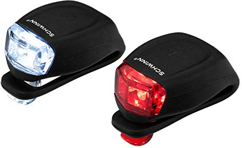 Schwinn LED Quick Wrap Bike Lights Set, Battery Powered Front Headlight and Rear/Back Tail Lights, Tool-Free Stretch-and-Hook Strap, 11 Lumen Wrap Light Set, Black
