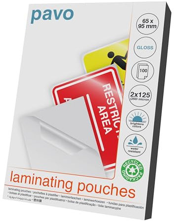 Pavo - Laminierfolien Größe: 65 x 95mm 2x125 mic , 100 Stück - Glänzend