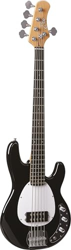 EKO GUITARS – MM305 Basse Électrique 5 Cordes, Corps en Peuplier, Manche en Érable Américain, Touche 21 frettes, Finition Brillante, 2 Humbuckers, 2 Volumes, Couleur Noir