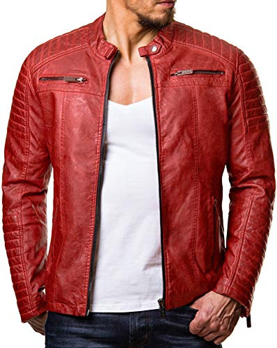 RED BRIDGE Hombres Chaqueta Cuero Sintético Transición Acanalada Moda Casuales Algodón Jacket