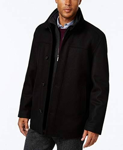 LONDON FOG Men's L10116M Wool Blend Car Coat with Bib - Black - M