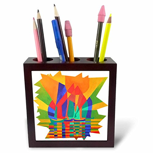 3dRose ph_46911_1 Dreamboat-Blue, Boats, Cubism, Sailboat, Sails, Seascape, Yellow-Tile Pen Holder, 5-Inch