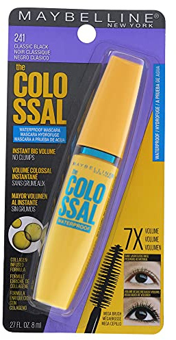 Maybelline Volum' Express The Colossal Waterproof Mascara, Volumizing, Thickening, Clump-Free Make Up Formula, Classic Black, 1 Count