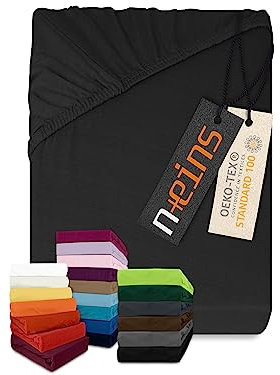 npluseins klassisches Jersey Spannbetttuch - vielen Farben + Größen - 100% Baumwolle 159.192, 200 x 220 cm, schwarz