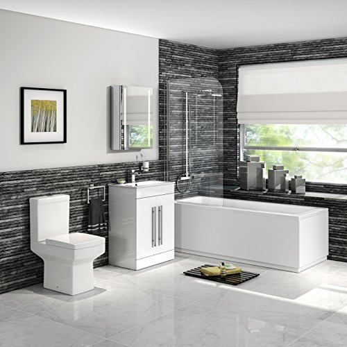 Shower Bath Suite Straight Bathtub with Screen Basin Vanity Unit & Toilet Set BSP2159