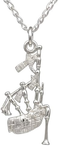 Alexander Castle Collier Cornemuse Écossaise en Argent Sterling 925 - Pendentif 25mm x 14mm avec Chaîne en Argent de 45 cm - Cadeau Écossais pour Femme avec Coffret à Bijoux