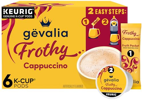 Gevalia Frothy 2-Step Artificially Flavored Cappuccino Espresso Style K‐Cup Coffee Pods & Froth Packets Kit, 6 ct. Box