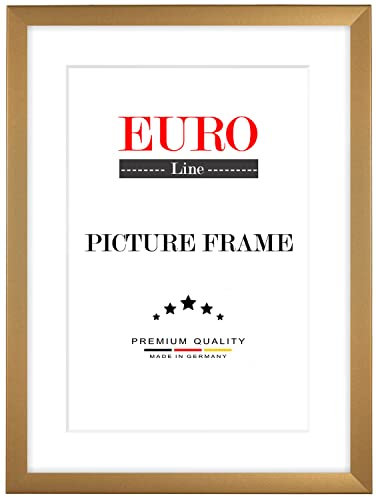 EUROLine35 Holz Bilderrahmen 62 x 65 cm nach Maß - Farbe: Gold Schlicht | Größe wählbar | mit Antireflex Acrylglas | Rahmen für Foto | Poster | Puzzle
