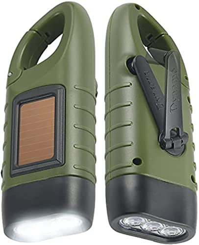 Simpeak 2 Pezzi Torcia Elettrica LED Portatile con Batteria Solare Ricarica Tascabile con Manovella Ricaricabile Ideale per Campeggio Ciclismo Trekking Caccia Attività all'Aperta, Verde
