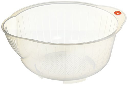 Inomata Japanese Rice Washing Bowl with Strainer, 2.5-Quart Capacity