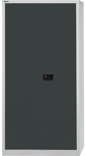 BISLEY Flügeltürenschrank Universal, 4 verzinkte Fachböden, 5 OH, Metall, 525 Korpus Lichtgrau, Fronten Anthrazitgrau, 40 x 91.4 x 195 cm