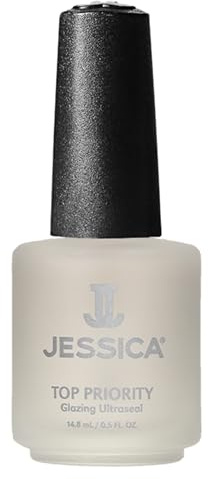 JESSICA Priority Glazing Ultrasealer Top Coat Nail Polish, Long Lasting, Clear, Prevents Chips and Splits, 14.8ml