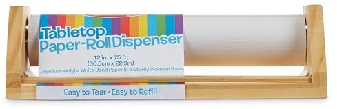 Melissa & Doug Wooden Tabletop Paper Roll Dispenser with White Bond Paper (12 inches x 75 feet) Drawing for Kids Art, Craft Roll for Kids