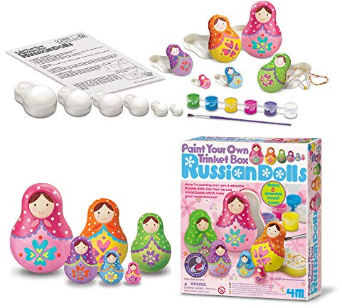 4M Paint Your Own 6-Piece Russian Doll Trinket Kit | Painting Craft Set with Paints & Brush | Personalised Jewellery Box & Ornament Art Activity for Children Aged 5+ | Creative Gift Idea for Kids