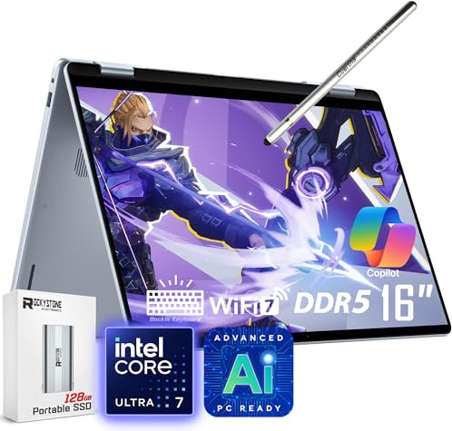 Dell 16 Plus 2-in-1 Laptop, 16 1920 x 1200 Touchscreen, Core Ultra 7 256V(>i9-13900H), AI Ready, Copilot, Backlit Keyboard, 1080p Webcam, Wi-Fi 7, Windows 11 Home, Ice Blue(16GB DDR5 RAM | 1TB SSD)