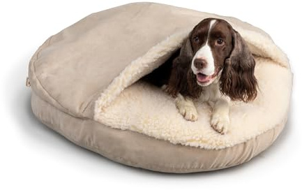 Snoozer Luxury Cozy Cave Dog Bed - Indoor Dog Bed with Cover Cave, Covered Calming Burrow for Small & Medium Sized Pets with Blanket Attached, Enclosed, Washable - Large, Buckskin