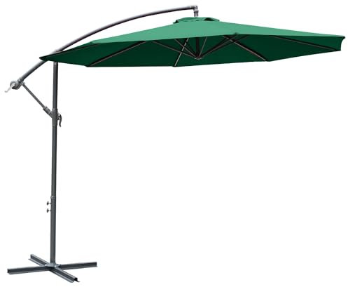 Outsunny 3(m) Garden Banana Parasol Hanging Cantilever Umbrella with Crank Handle and Cross Base for Outdoor, Sun Shade, Green