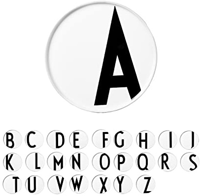 Design Letters bokstäver porslinstallrik AZ vit | Använd porslinstallrik som tårttallrik | Present till kvinnor, män | skandinavisk design frukosttallrik, mattallrik | D: 20 cm