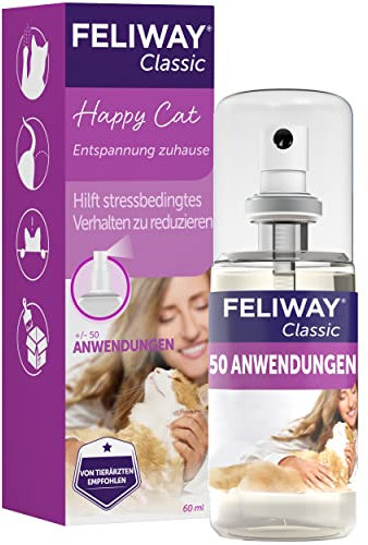 FELIWAY Classic Spray - Feromonas calmantes para gatos (60ml). Reduce los marcajes con orina y el estrés durante los viajes en transportín. Recomendado por veterinarios.