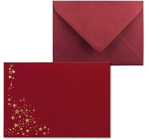 50x Weihnachts-Briefumschläge - DIN C6 - mit Gold-Metallic geprägtem Sternenregen -Farbe: Dunkelrot - Nassklebung, 120 g/m² - 114 x 162 mm - Marke: GUSTAV NEUSER