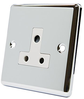Polished Chrome Classical Round Pin 5 Amp Socket White Insert - 5 Amp 1 Gang Round Pin Unswitched Plug Socket