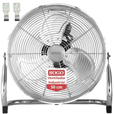 SOGO Ventilador Industrial Power Fan 50cm 170W Con Aspas De Metal - Ventilador De Suelo Potente Y Silencioso Con Inclinación Ajustable - Asa Transporte 3 Velocidades Rejilla Seguridad Clase A