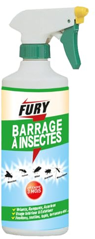 FURY Barrage à Insectes 500 ml - Insecticide Volants et Rampants - Action Barrière 3 Mois - Spray Surfaces Intérieur et Extérieur - Anti Moustiques, Fourmis, Punaises, Cafards