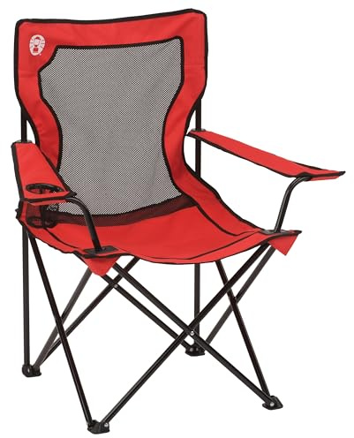 Coleman Broadband Mesh Quad Camping Chair with Carry Bag & Cup Holder, Cooling Mesh Back with Adjustable Arms, Great for Camping, Tailgating, Firepits, Patio, & More