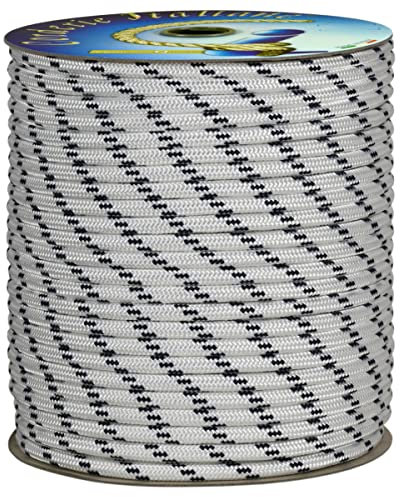 Corderie Italiane 006000815 Treccia mare multiuso giardino e fai da te, stabilizzato ai raggi U.V. resistente a intemperie e agenti atmosferici, 14 mm, 30 mt, colore bianco con spia blu