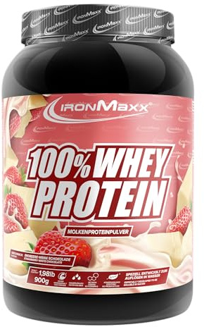 IronMaxx 100% Whey Protein Pulver 900g - Strawberry White Chocolate | Cremiger Eiweißshake mit BCAAs & EAAs | High Protein, Low Carb & zuckerarm | Ideal für Muskelaufbau & Fitness