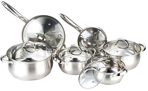 Heim Concept Kitchen Cookware Set 12-Piece Stainless Steel Pots and Pans Set, Cooking Set with Glass Lid