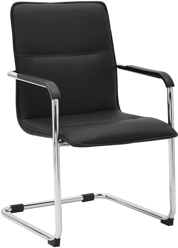 CLP Silla voladiza Seattle con reposabrazos, Silla de Comedor Moderna tapizada en Piel Sintetica, Estructura Metalica Efecto Cromo, Color:Negro